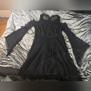 Black Bell Sleeve Cold Shoulder Cocktail Dress